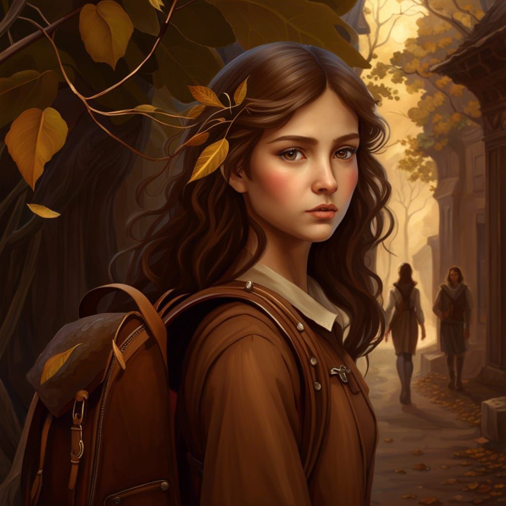Fantasy Girl with Leaves: A Pre-Raphaelite Vision