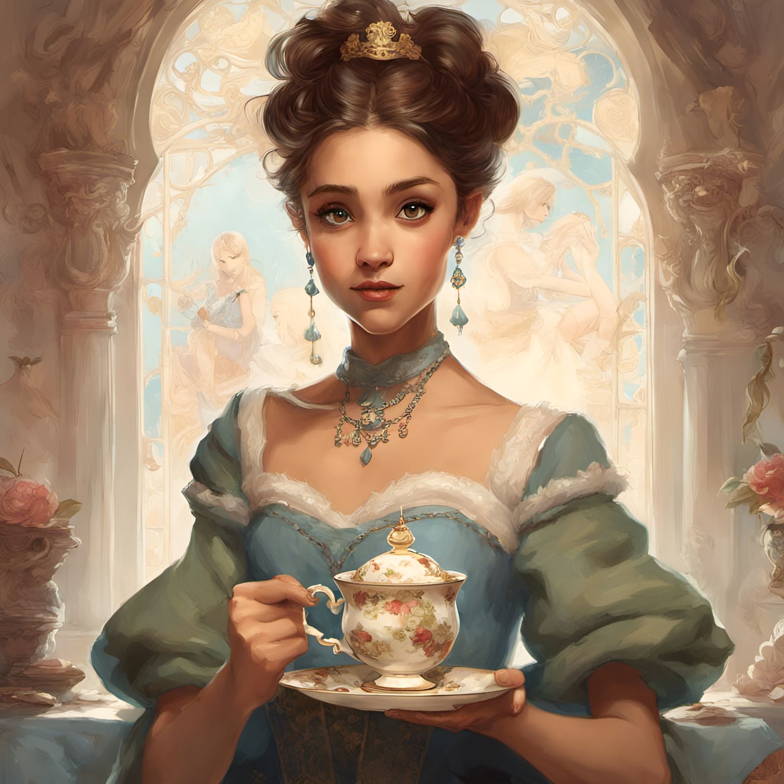 Princess Ariana with Teacup: Digital Illustration