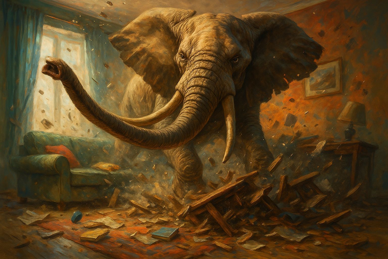 Furious Elephant Causes Chaos in Living Room