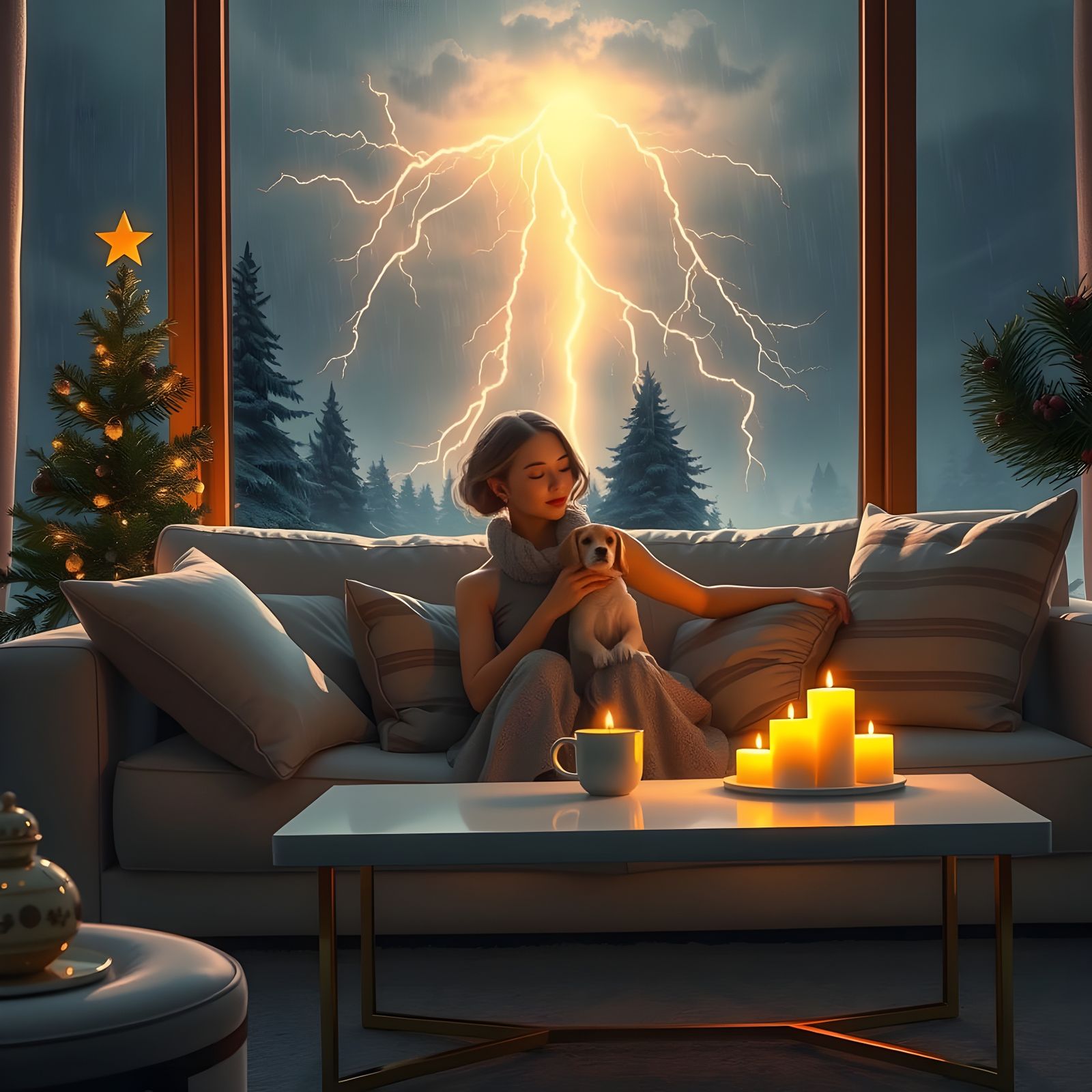 Cozy Christmas Living Room at Night