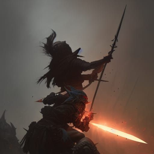 Dark Elf Stabbing Ork: Dark Fantasy Concept Art