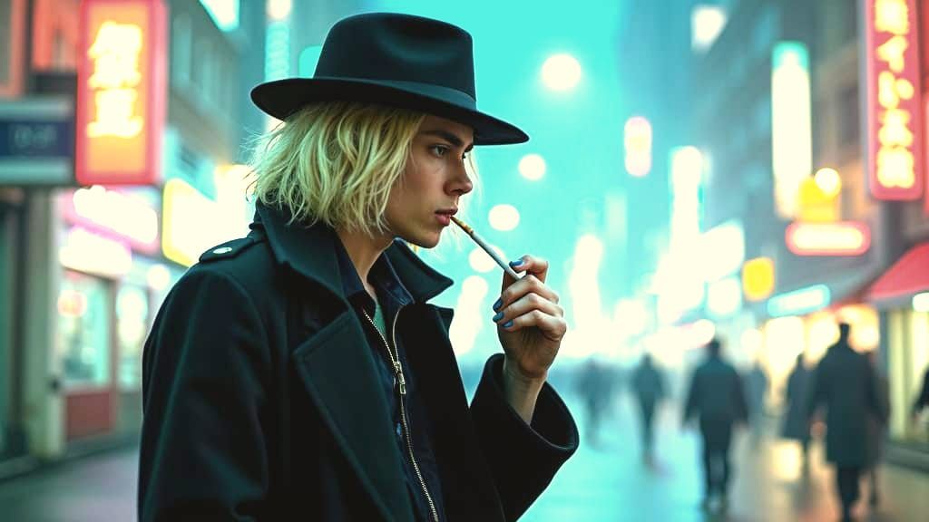 Cyberpunk Fedora Smoker in Dark Surrealism
