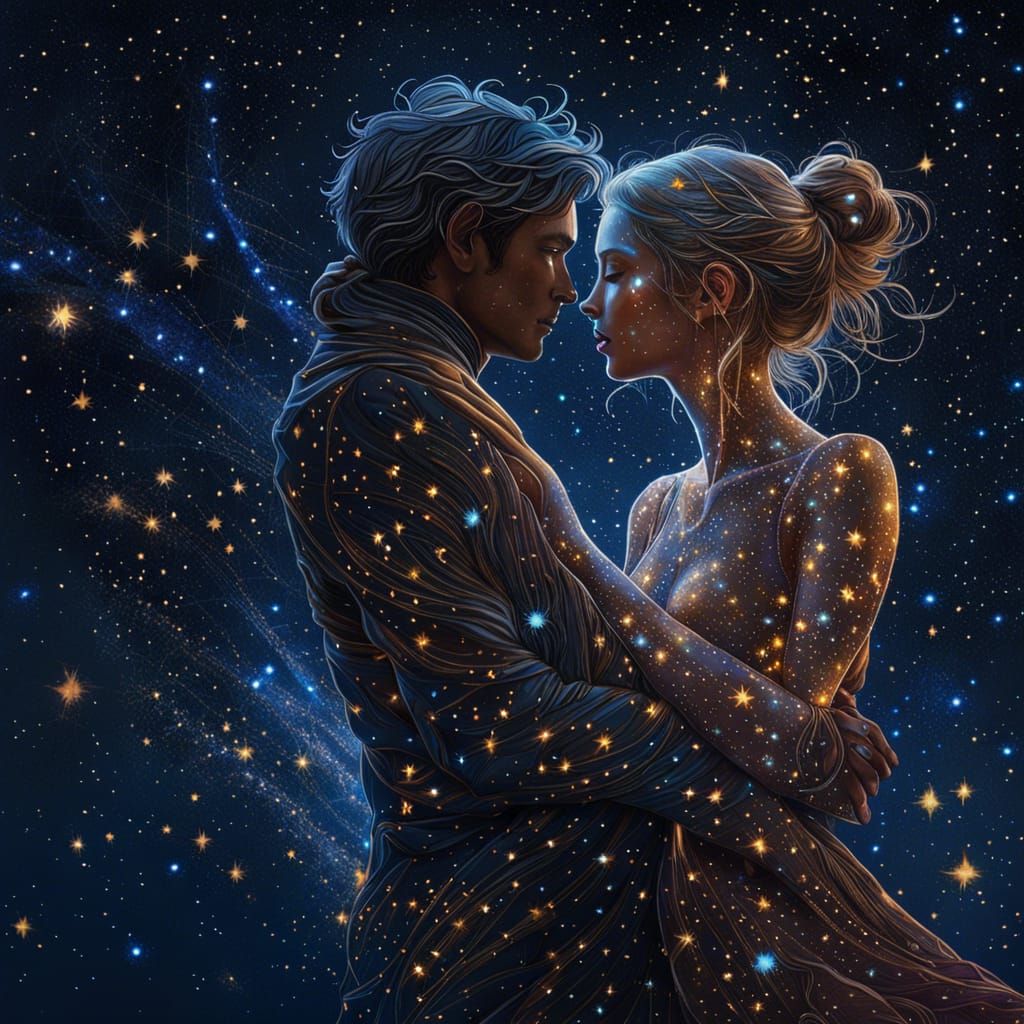 Celestial Couple Dancing in Starry Sky