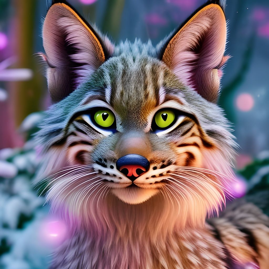 Neon Lynx in Magical Pink Forest: Pixar Style