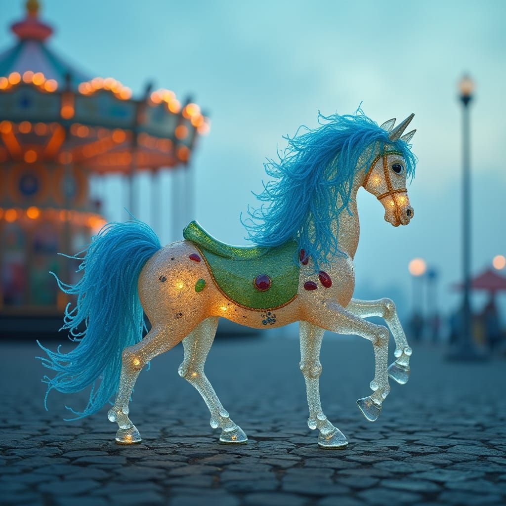 Sea Glass Carousel Horse in Misty Twilight Park
