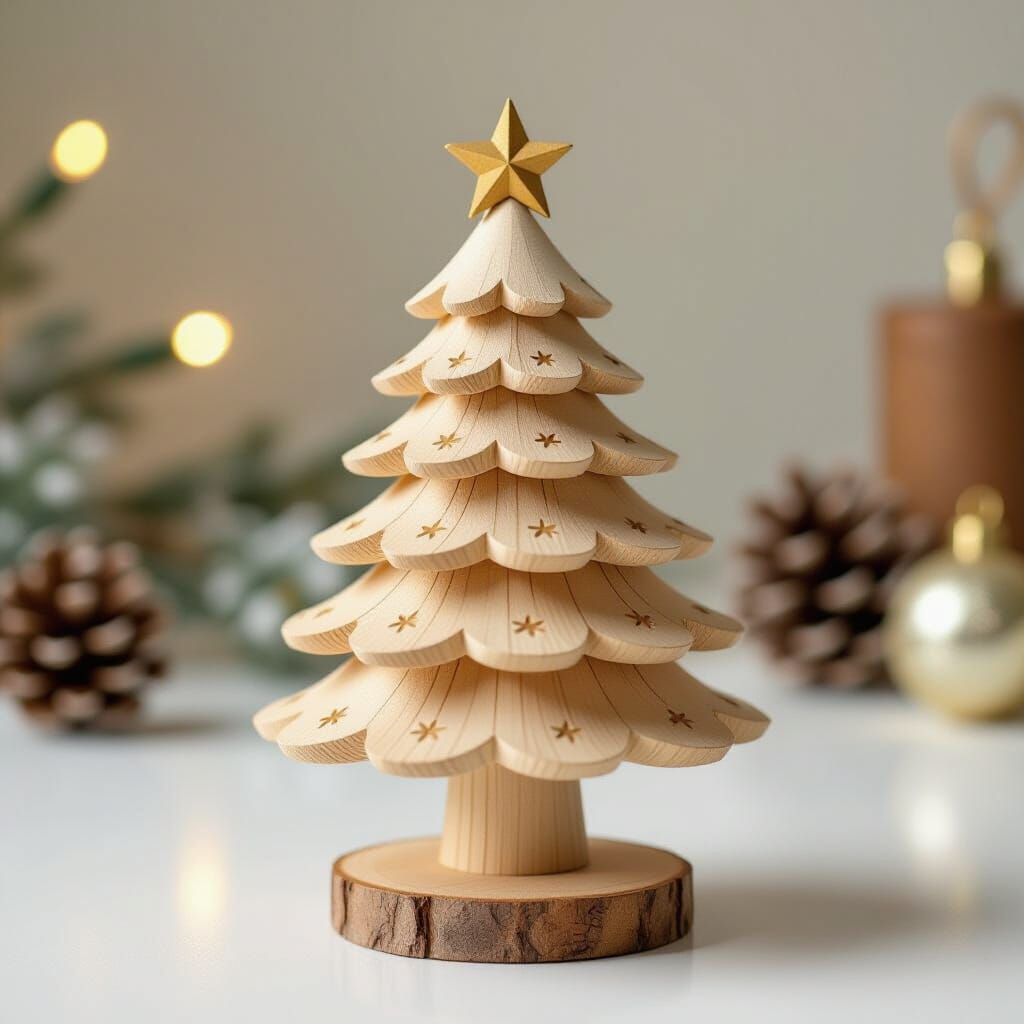 Miniature Carved Wooden Christmas Tree