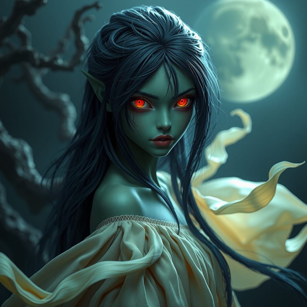 Eerie Yokai in Gothic Tim Burton Style