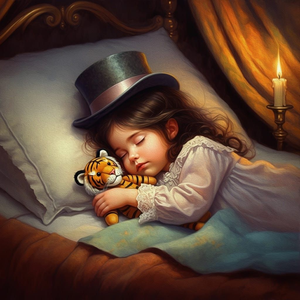 Serene Little Girl in Whimsical Nightgown, Surrounded by Can...