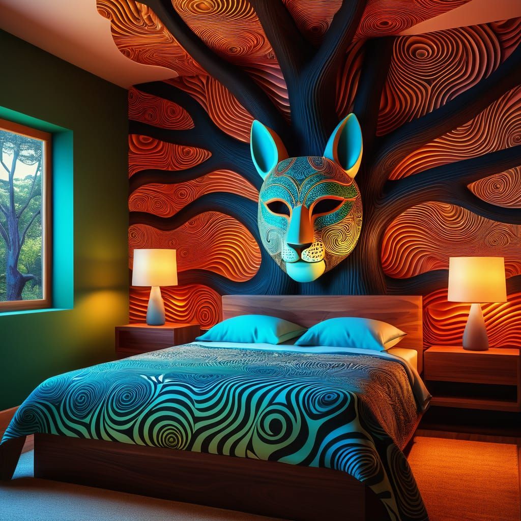 Op Art Bedroom Carved Inside Tree Trunk