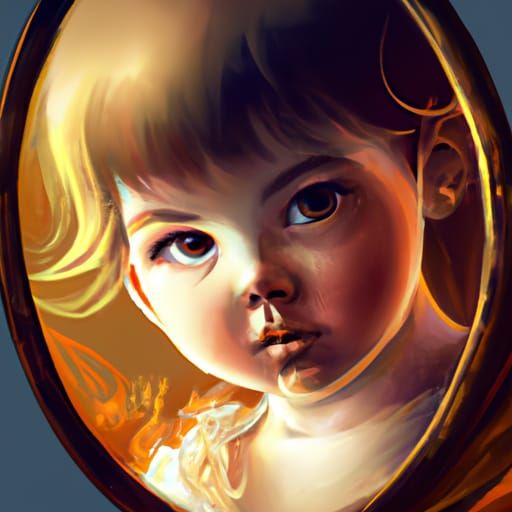 Toddler's Reflection: Hyperdetailed Portrait in Past Incarna...