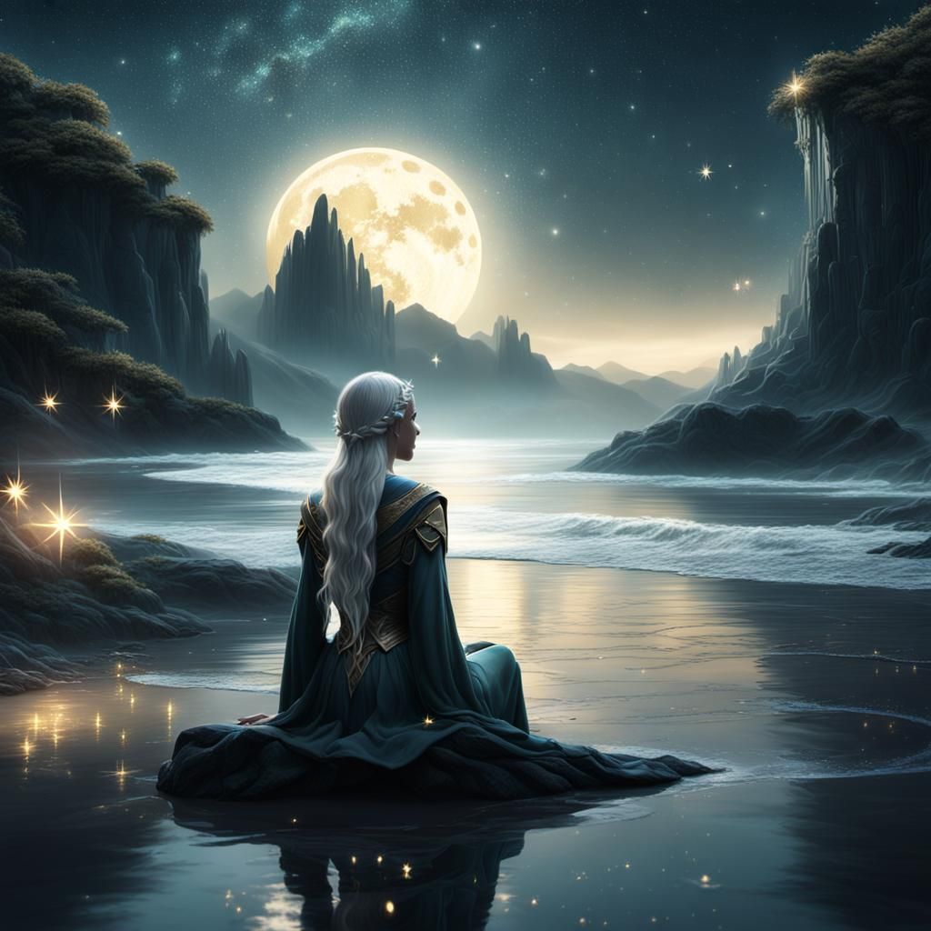 Enchanting Elven Girl Watching Falling Stars