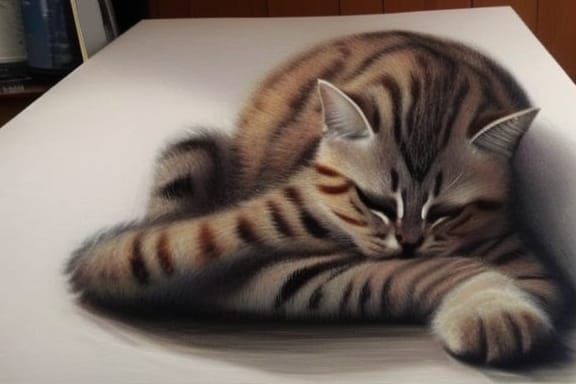 Oil Painting of a Sleeping Cat