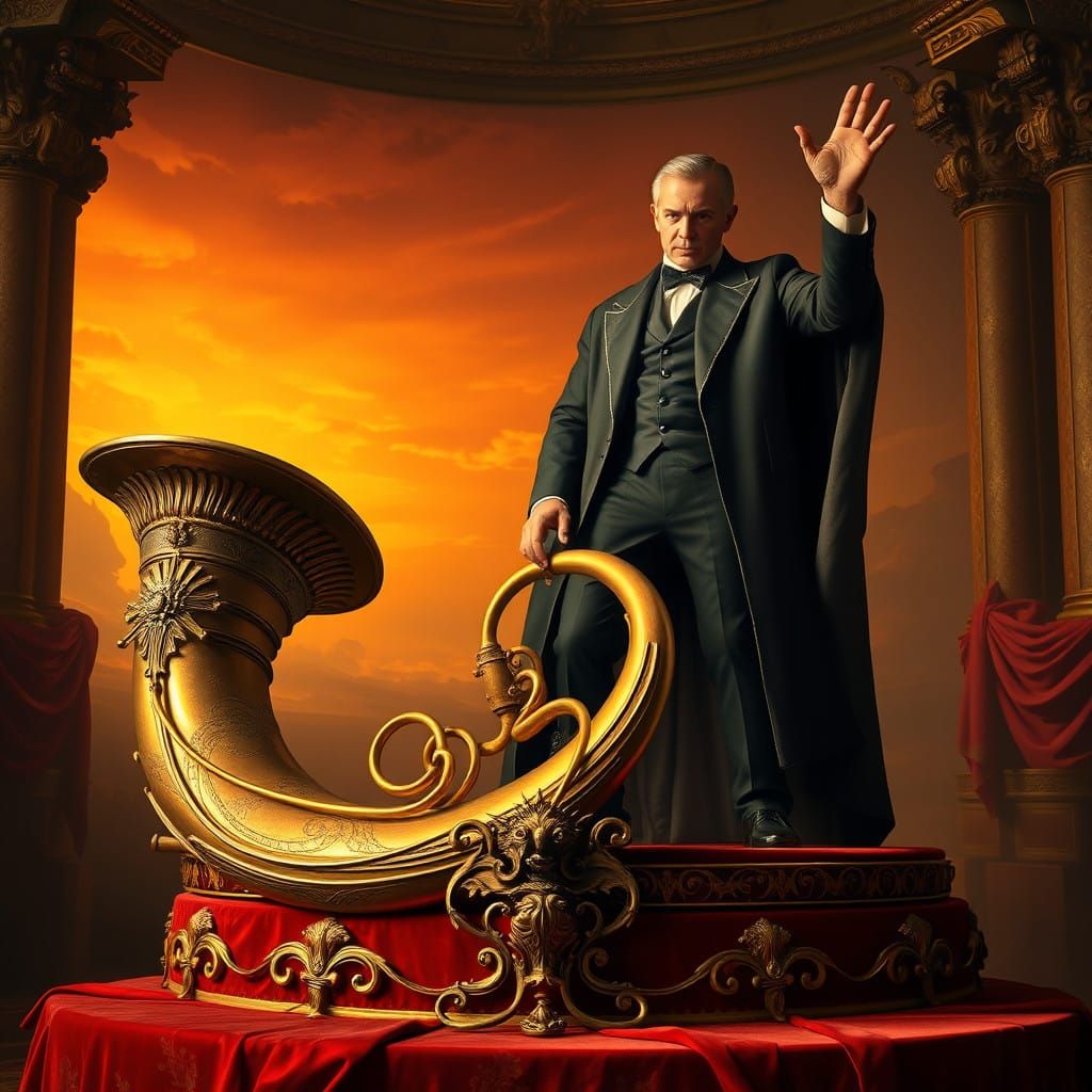 Golden Horn on Crimson Podium in Baroque Style