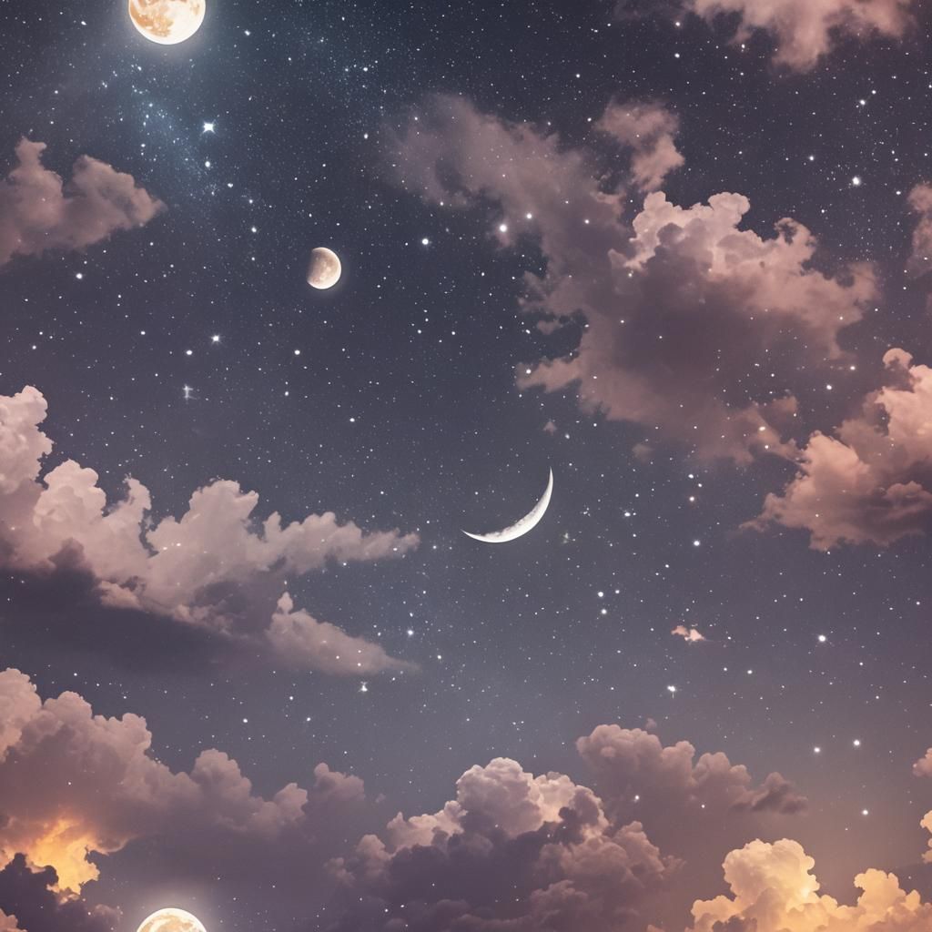 Colorful Moon Gleams in Beautiful Night Sky