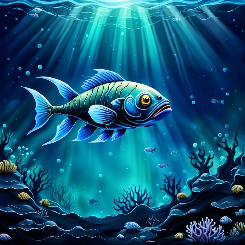 Alien Fish in Deep Ocean Environment