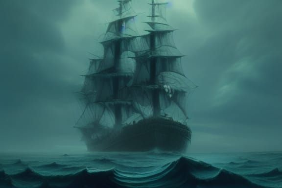 Cthulhu and Pirate Ship in Cosmic Ocean