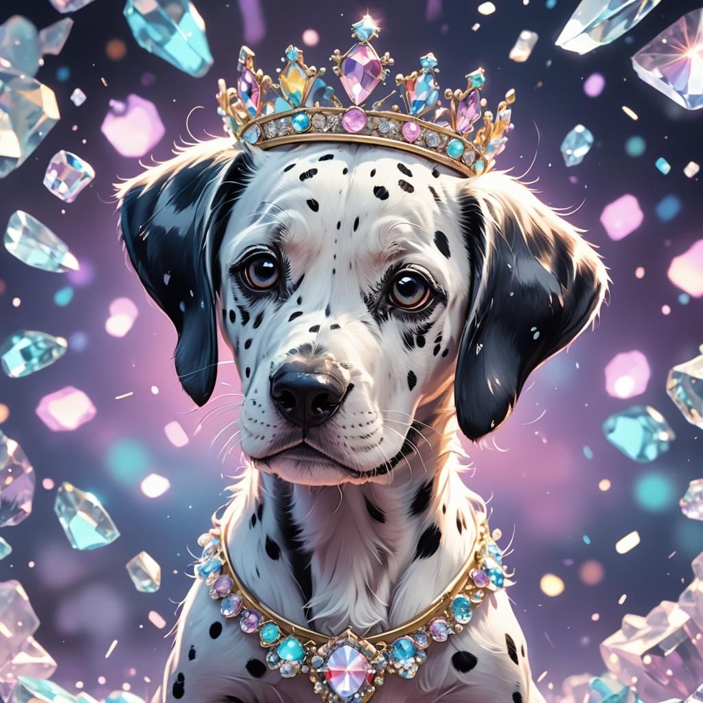 Dalmatian Puppy with Sparkling Tiara in Anime Style