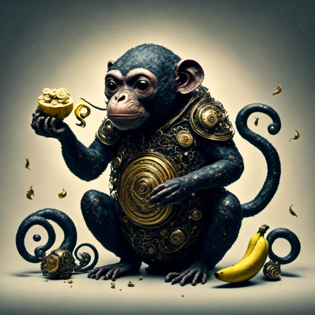 Three-Armed Monkey Enjoying Bananas