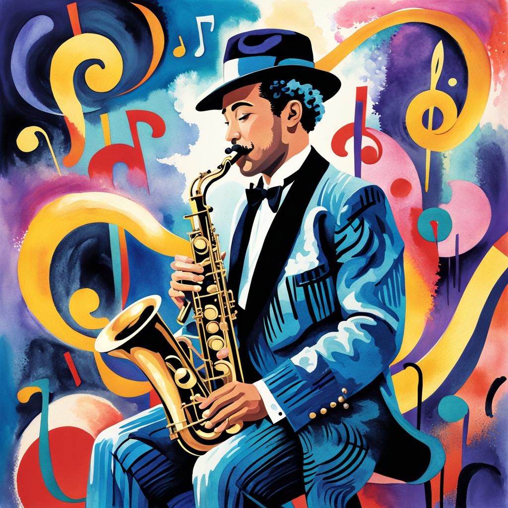 Jaugar Jazz Musician in Vibrant Watercolor Style