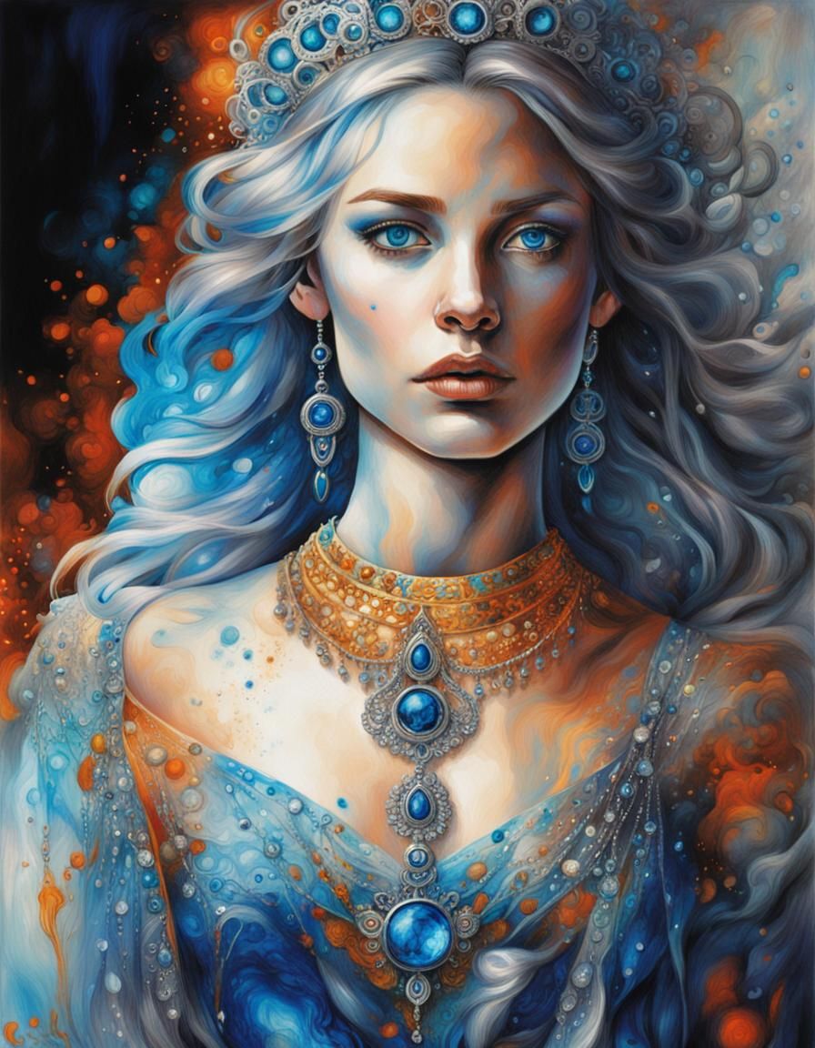 Ethereal Nordic Princess in Psychedelic Splash Art