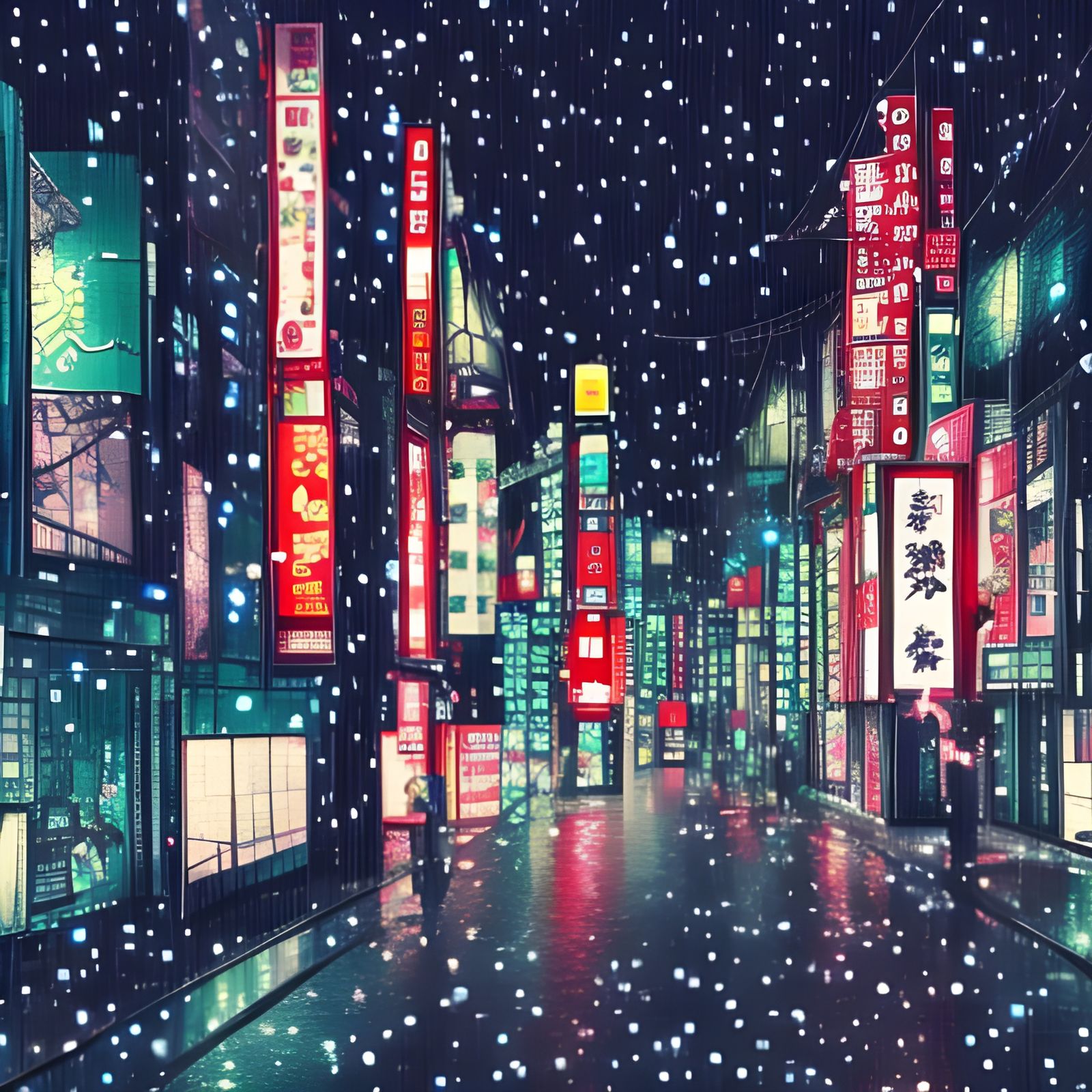 Snowy Christmas Night in Tokyo Illustration