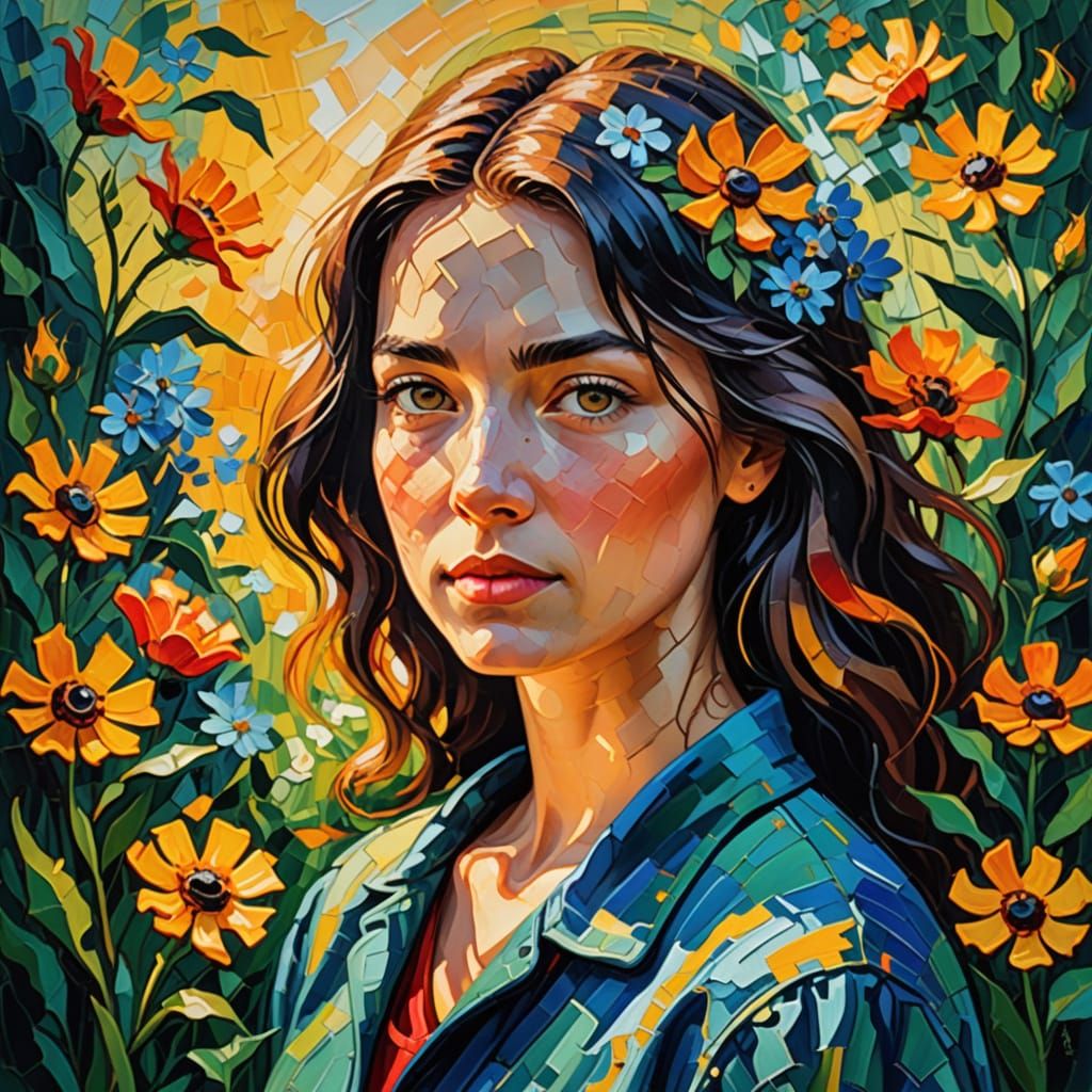 Impasto Expressionist Portrait in Whimsical Garden