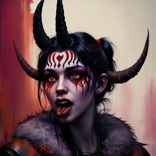Colorful Female Demon Krampus in Expressionist Style