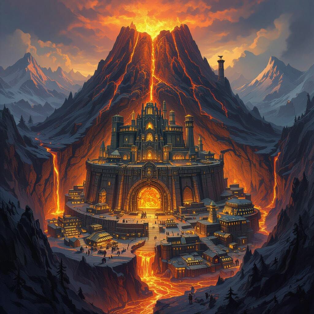 Fantasy Map of Dwarven City Inside Volcanic Mountain
