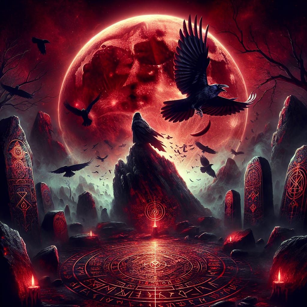 Mystical Dark Fantasy Under a Blood Moon