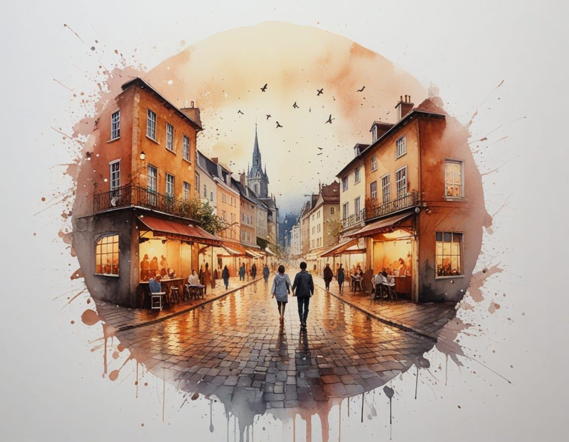 Lantern-Lit Town Square Under Starlit Sky