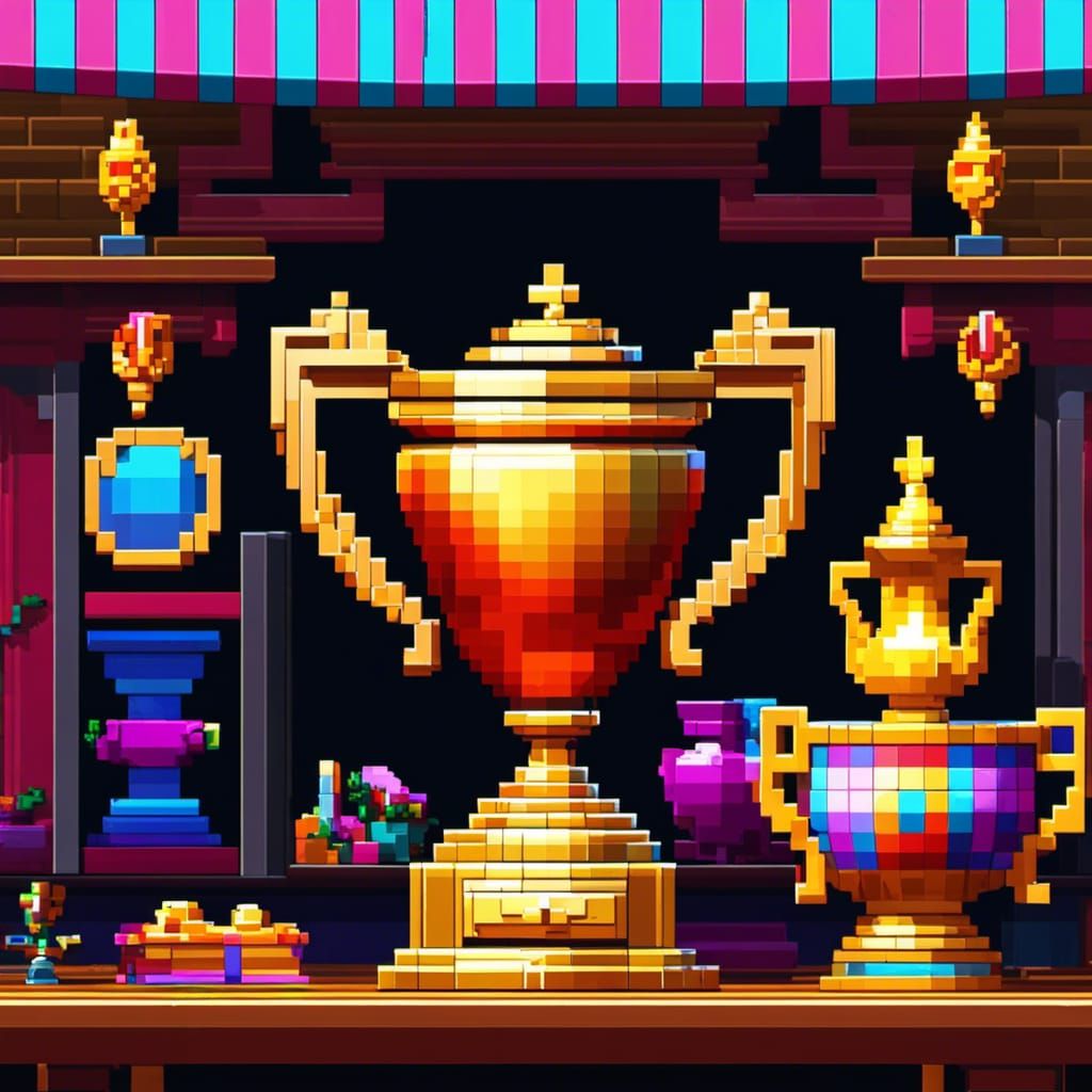 Beautiful Pixel Art Trophy on Table
