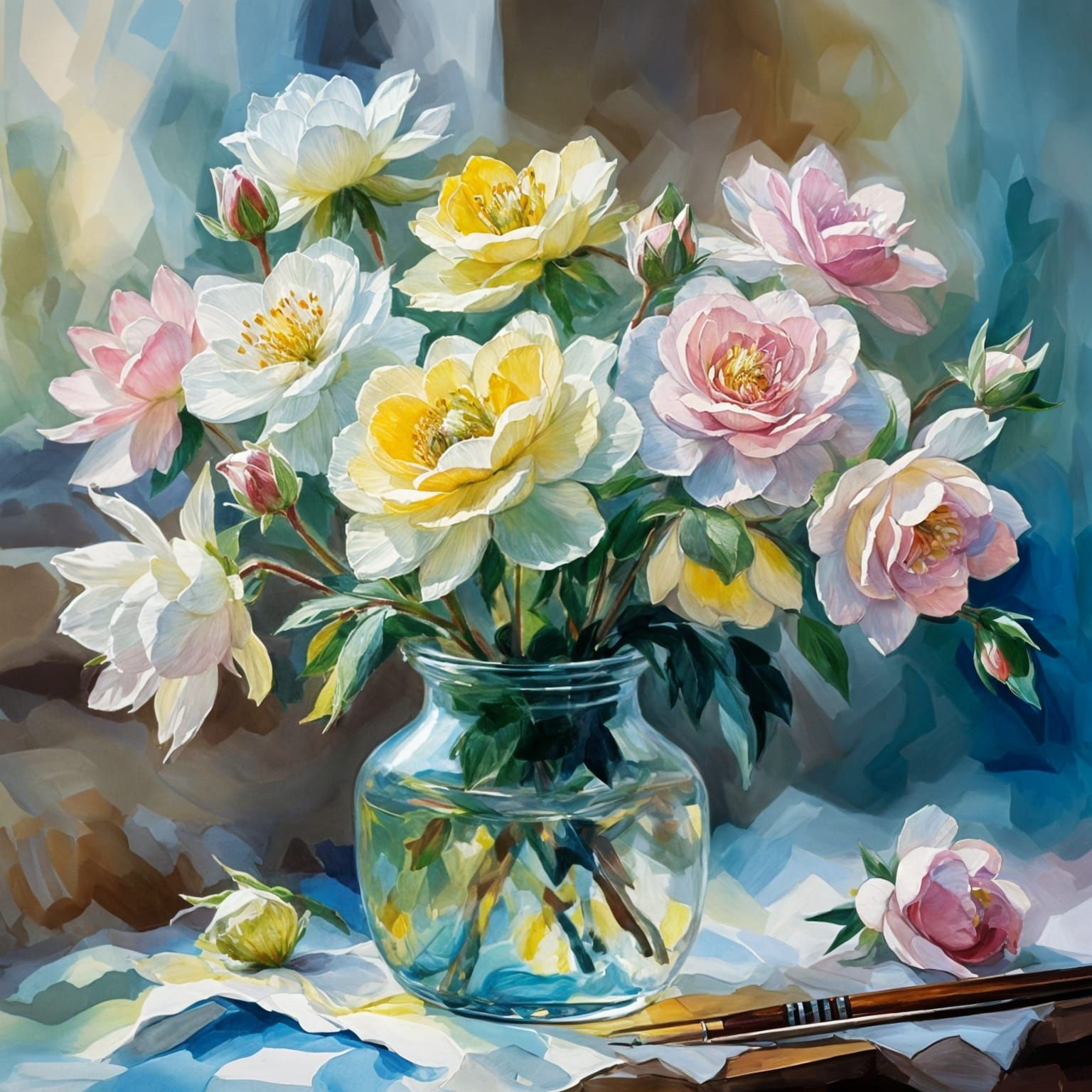 Christmas Roses in Impressionistic Style