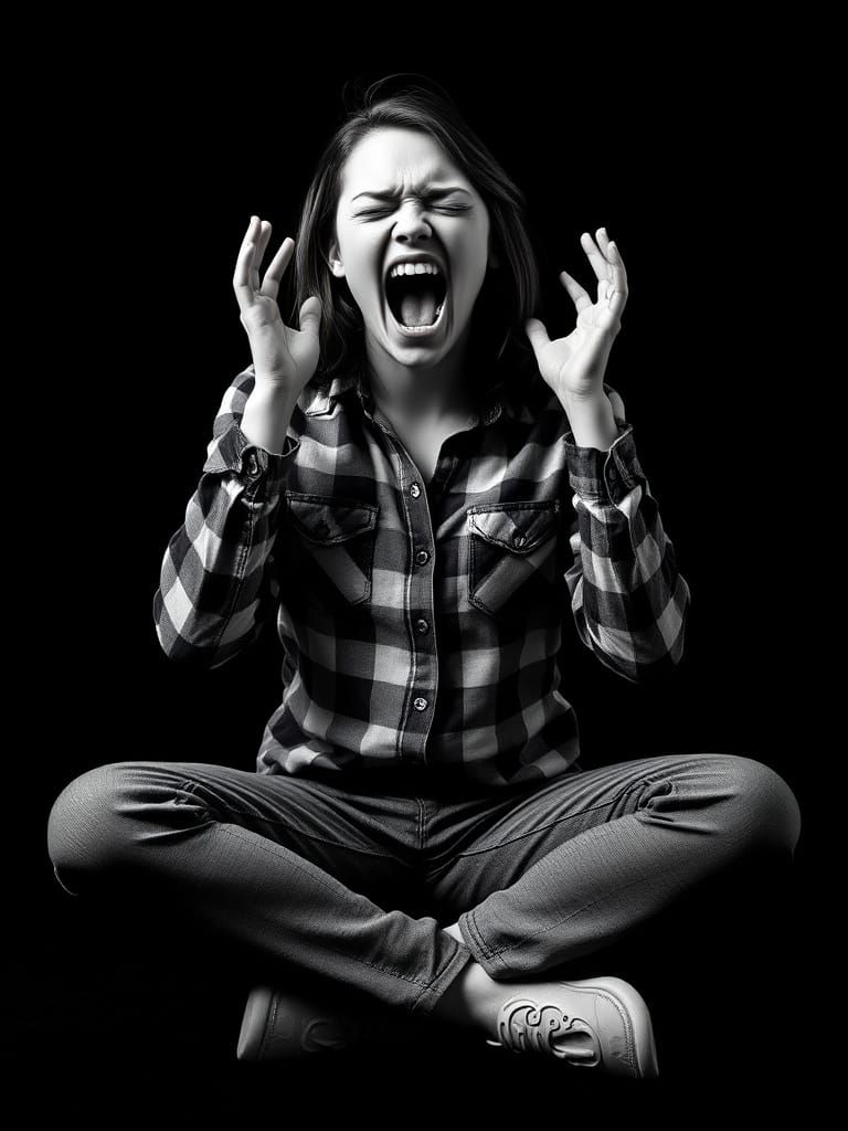 Emotional Scream: High Contrast Black and White Portrait
