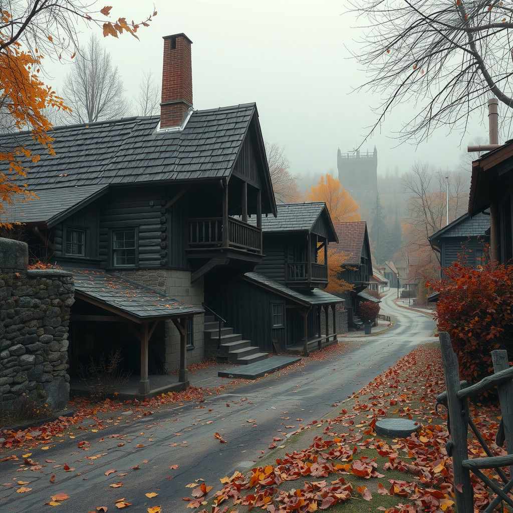 Eerie Autumn Town Reclaimed by Nature in Gothic Style