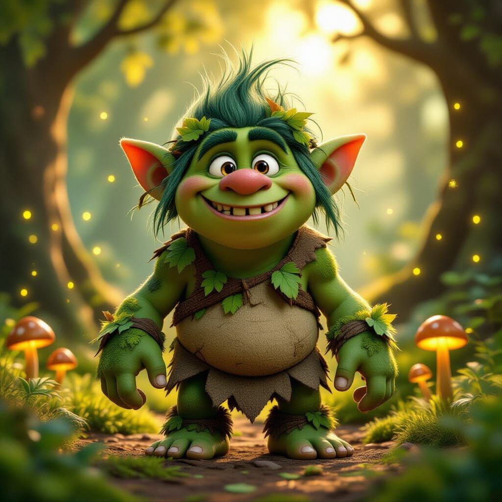 Pixar-Style Cartoon Troll in Enchanted Forest