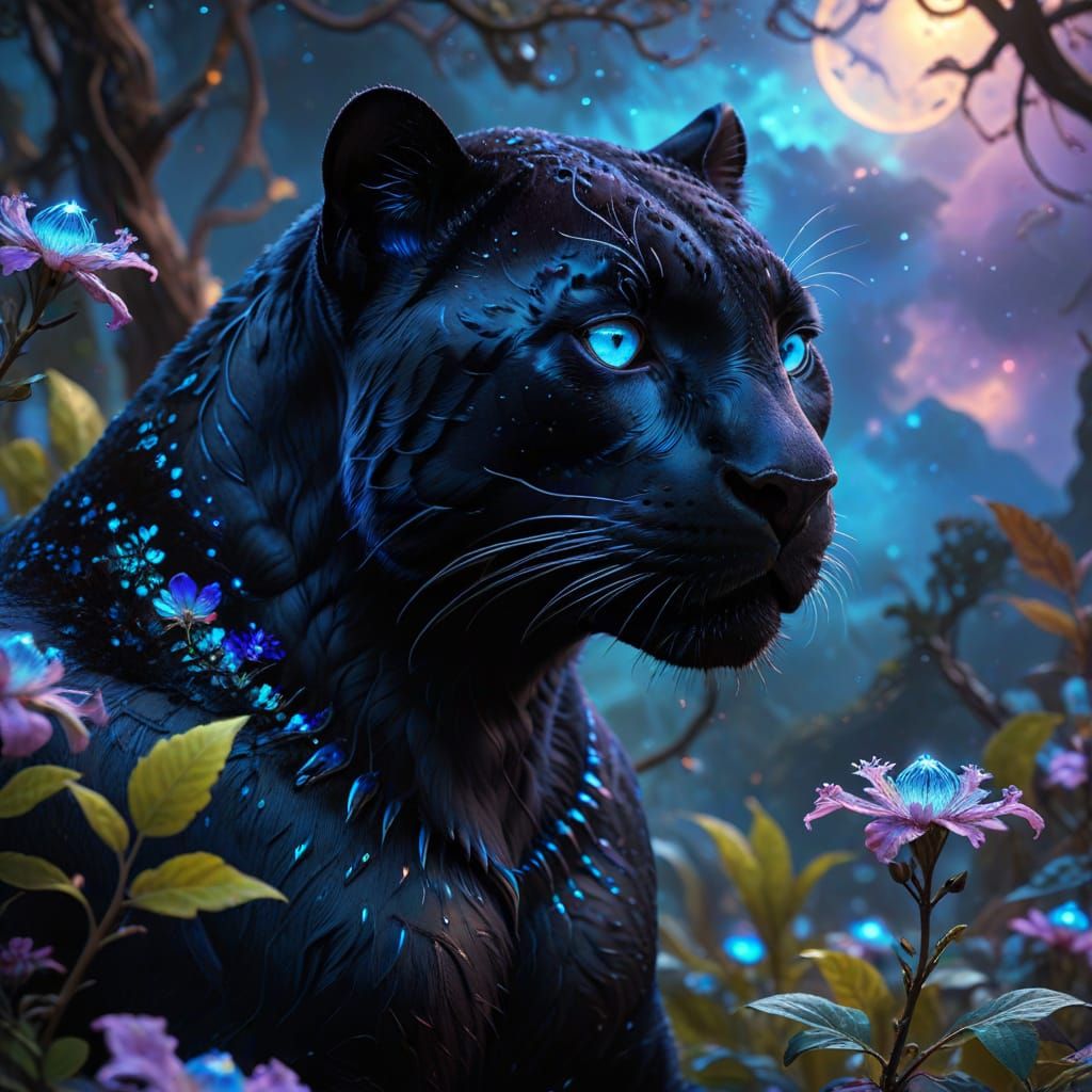 Ethereal Black Panther Reigns Over Cosmic Ziggurat