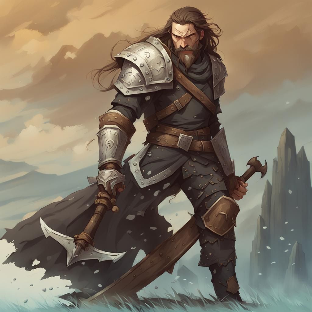 Rugged Fantasy Knight Glaring at the Sky