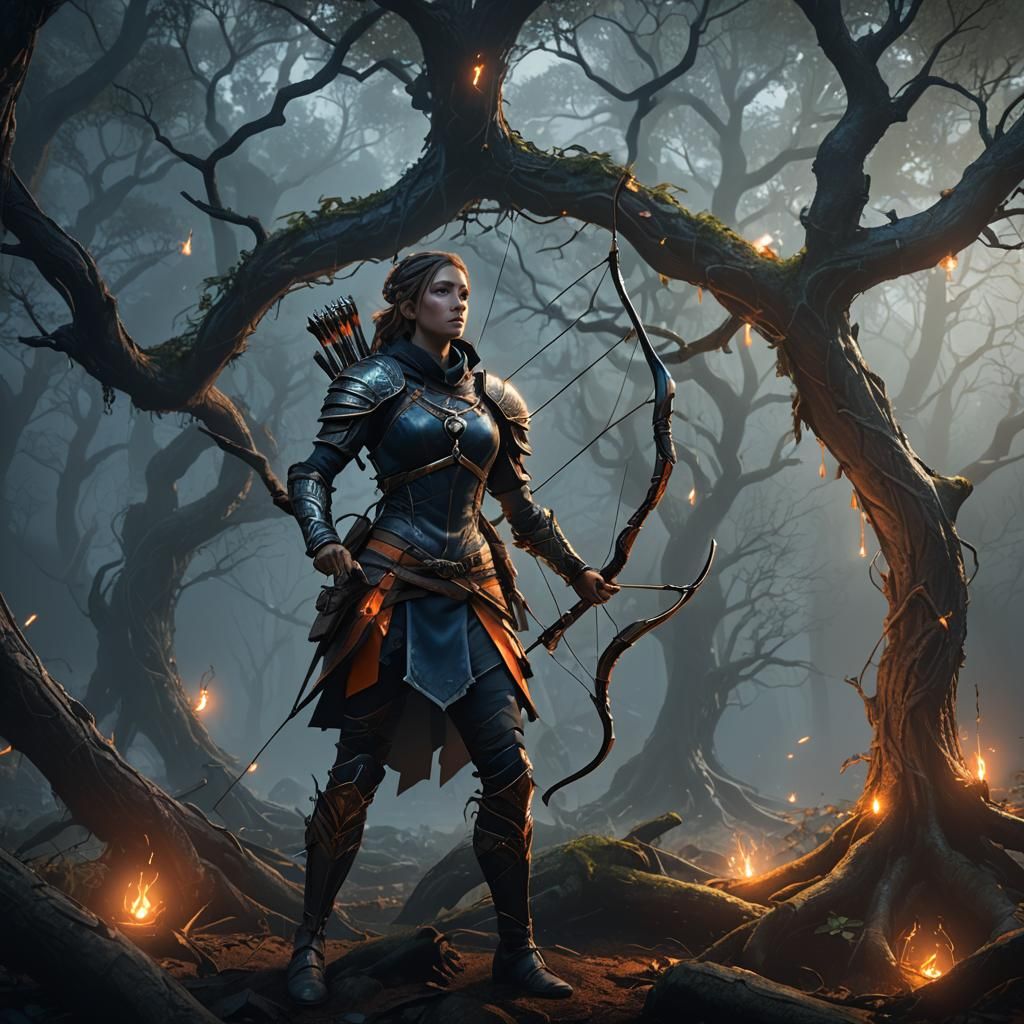 Mystical Forest Archer in Dark Fantasy Style