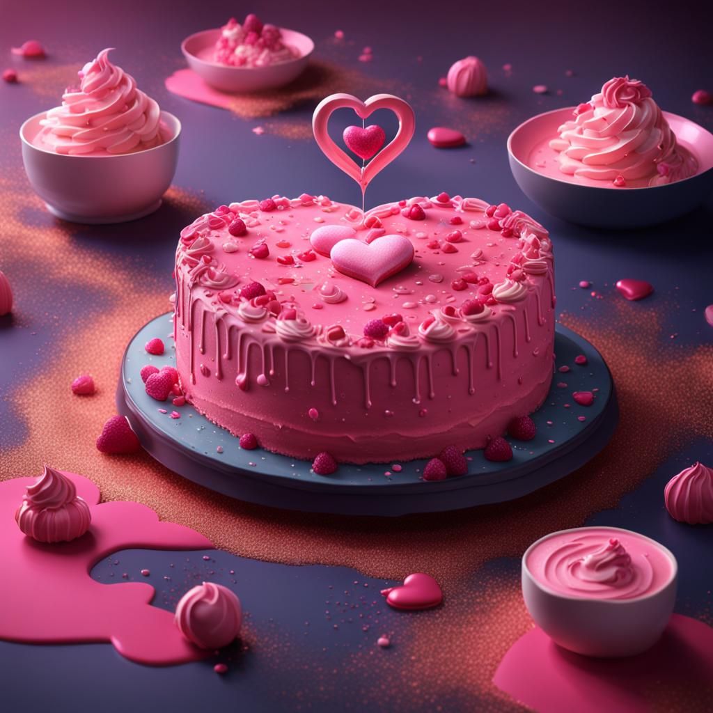 Pink Heart Mousse Cream Cake: Matte Painting