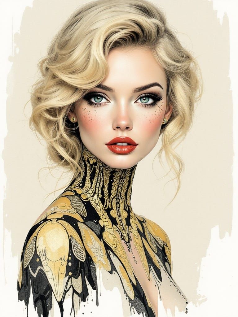 1950s Pin-Up Fusion Illustration with Organic Precision