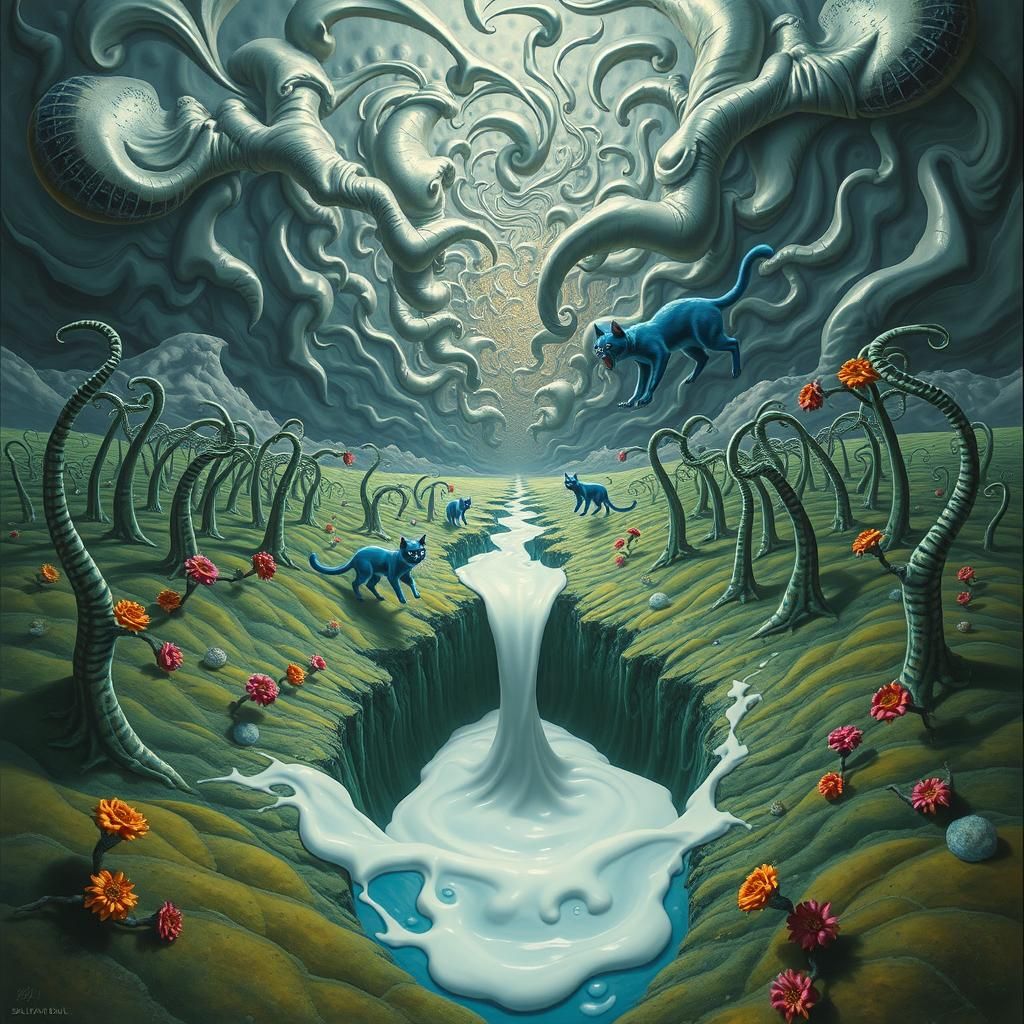 Surreal Landscape with Spilled Milk, Salvador Dali Style