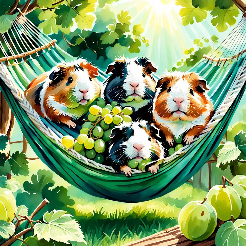Guinea Pigs' Whimsical Garden Grape Feast