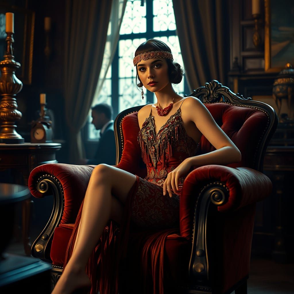 Elegant Flapper Girl in Opulent 20s Setting