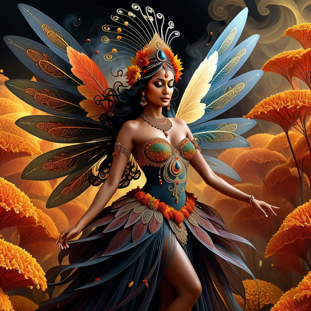 Vibrant Indo-Gothic Fairy in Autumn Harvest Elegance