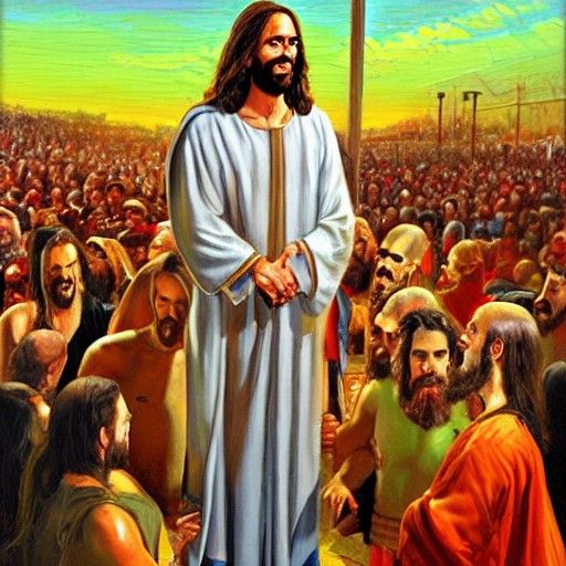 Jesus at Pickle Championship Wrestling, Gurney Oil Painting