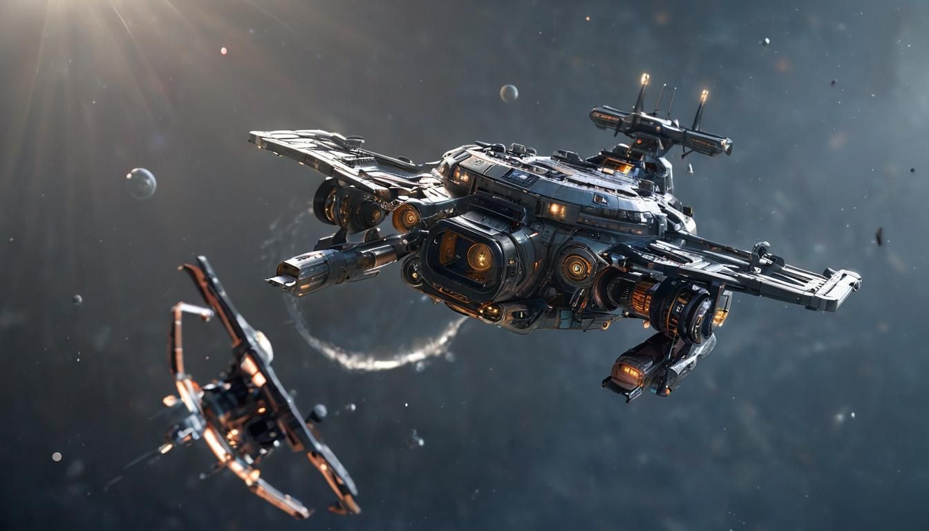 Orbiting Spaceship with Cannons in Sci-Fi Style