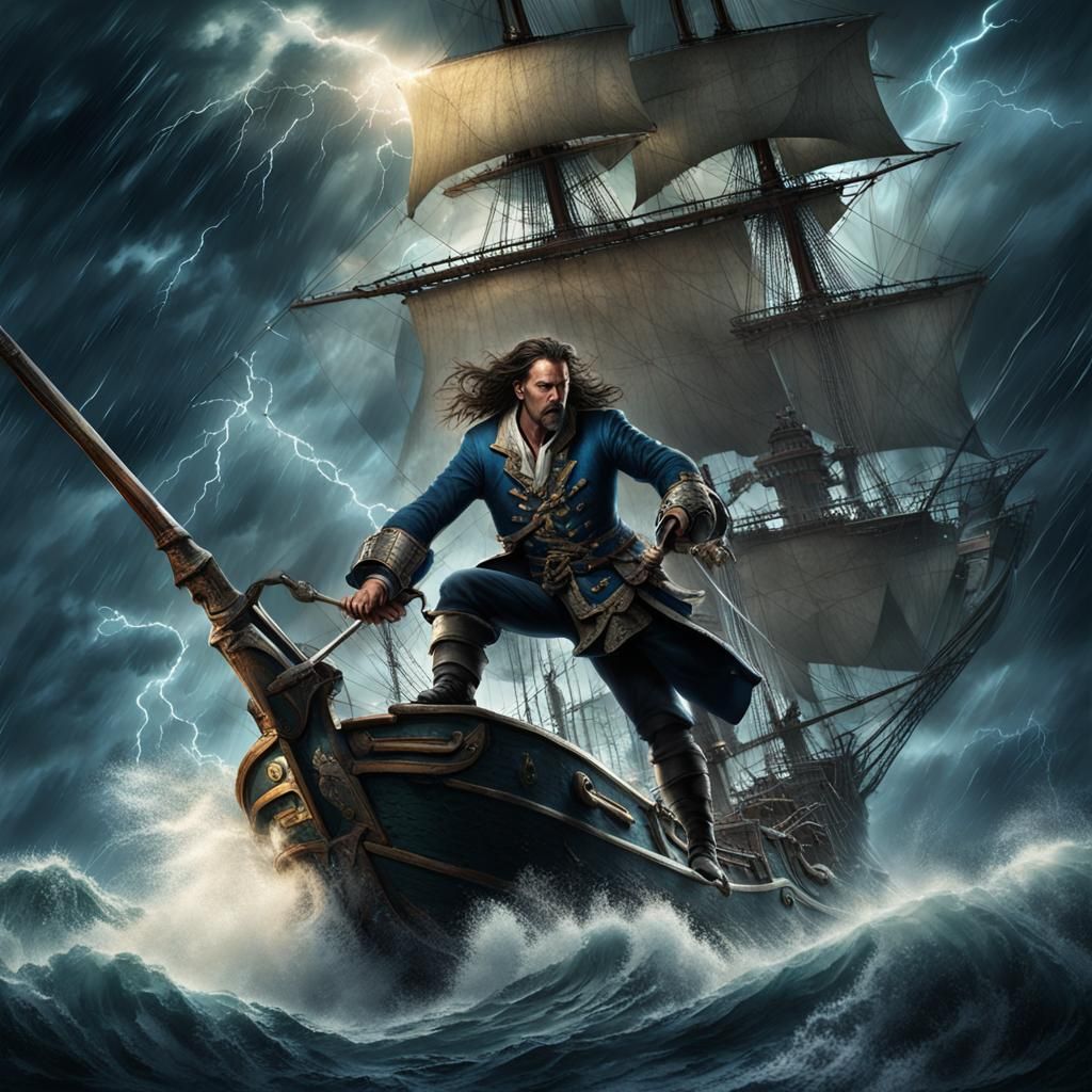 Pirate Captain Navigates Storm in 17th Century Style