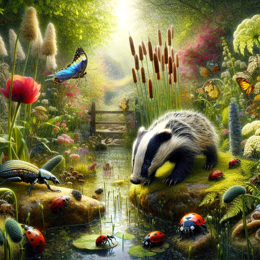 Baby Badger Discovers Vibrant Welsh Garden