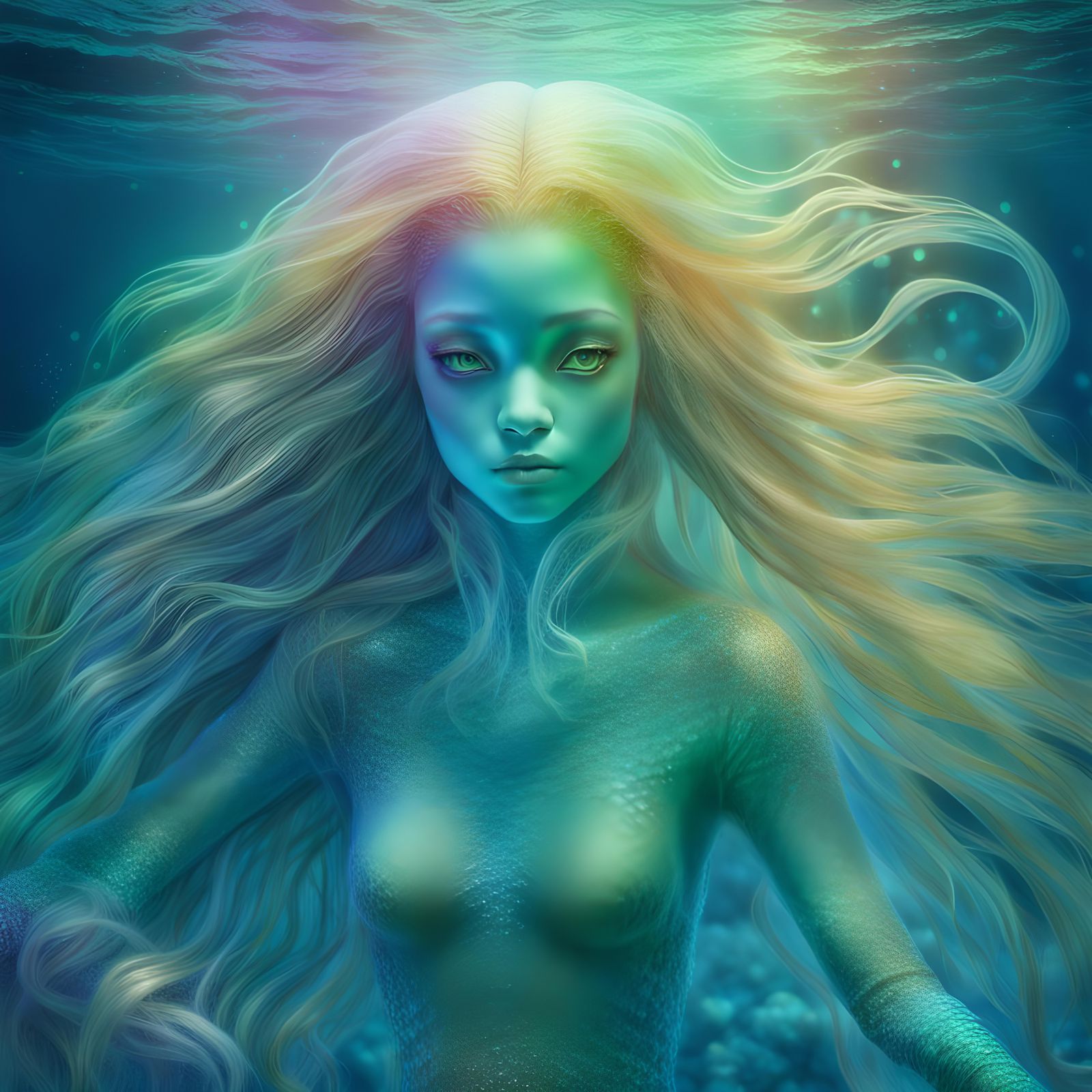 Iridescent Mermaid Spirit Underwater