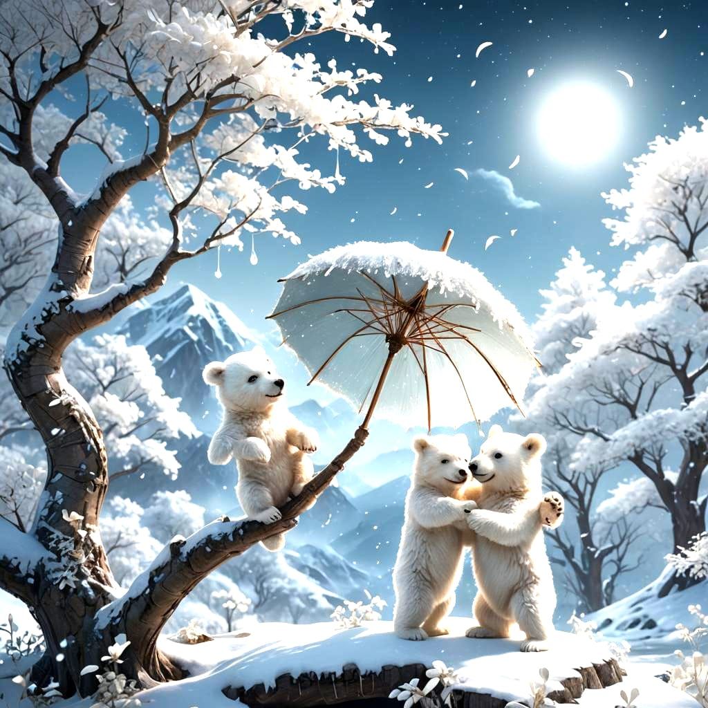 Dancing Bears in Snowy Himalayan Landscape, Detailed Matte P...